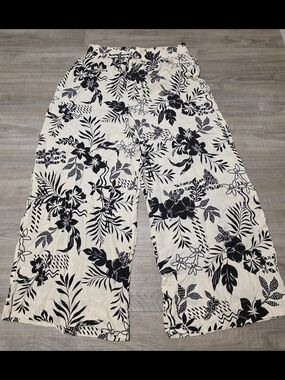 Marled Black & Cream Wide Leg Floral Print Pants